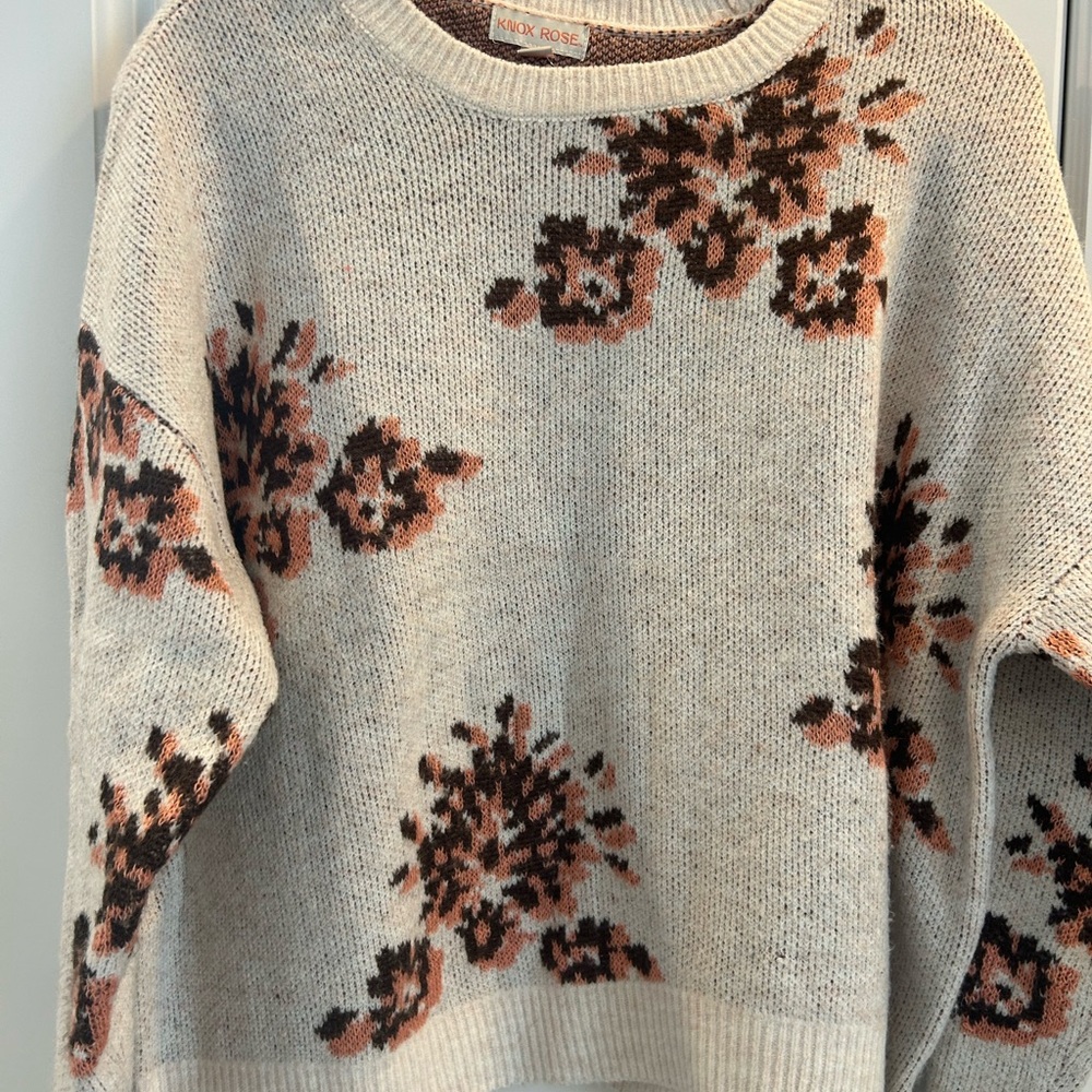 Knox Rose Cream and Brown Floral Sweater